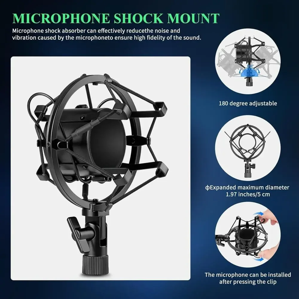 GUHUS Professional Condenser Microphone Kit, with Boom Arm Stand Pop Filter - Picture 2 of 7